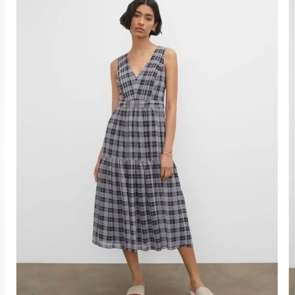 NWT Club Monaco Plaid Cross-Back Tiered Dress.